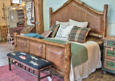 custom wooden bed framed leather upholstered