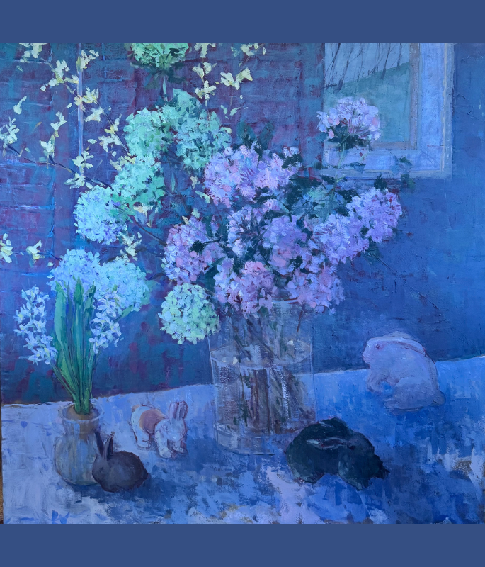 Libby Mathews blue flowers Painting by Libby Mathews of Timpson Creek Gallery
